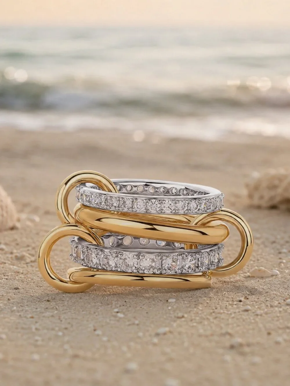 NEW 14K Gold Diamond Interlock Ring